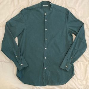 Boglioli 100% Cotton Grandad-Collar Shirt Green Size 42 / 16